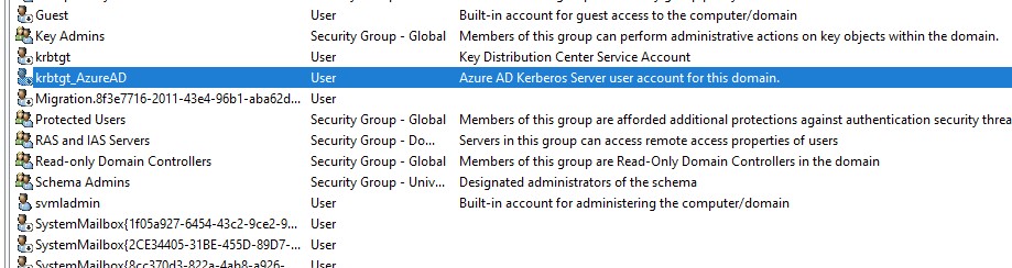 Azure AD Kerberos Server user account for this domain